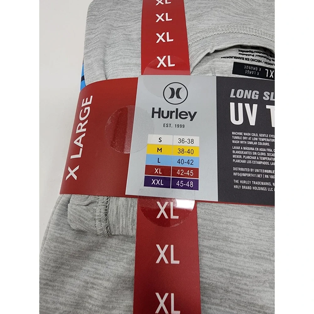 Hurley Mens Long Sleeve UV Tee Gray Polyester Blend Athletic Size XL‎